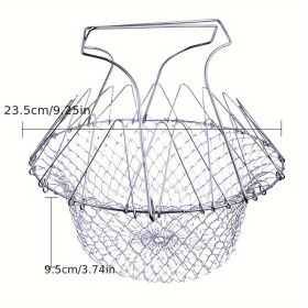 1pc; Frying Basket; Stainless Steel Frying Basket; Kitchen Foldable Steam Rinse Strain; Household Fry Basket Strainer; Kitchen Cooking Tool For F