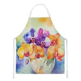 Orchids in Watercolor Apron Cooking Kitchen Server Baking Crafts Gardening for Adult Women Men, Unisex, Large, Multicolor